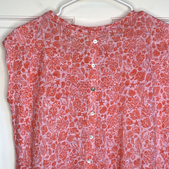 Sigrid Olsen Women's Linen Button Back Top Size M Coral Pink Fisherman Coastal - Picture 7 of 12
